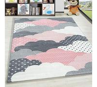 HomebyHome Tapis Enfant Rose 160x230 cm Tapis Design Nuage pour Chambre d'enfant Tapis à Poils Doux pour Chambre d'enfant