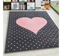 HomebyHome Tapis Enfant Rose 80x150 cm Tapis avec Motif cœur pour la Chambre des Enfants. Ce Tapis est Doux et adapté à Votre bébé