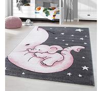 HomebyHome Tapis Enfant Tapis Chambre Enfant Concevoir de Éléphant Rose 120x170 cm - Tapis Bebe Tapis Poil Court Tapis Chambre Fille et Chambre Enfant Garcon - Doux Tapis Chambre Bebe à Poils Ras