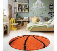 Homebyhome Tapis Enfant Tapis Chambre Enfant Concevoir de football et de basketball Orange 100 cm Rond - Tapis Bebe Tapis Poil Long Tapis Chambre Fille et Chambre Enfant Garcon Doux Tapis Chambre Bebe