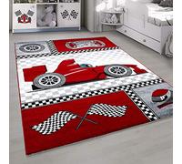 Homebyhome Tapis Enfant Tapis Chambre Enfant Concevoir Formule 1 Rouge 140x200 cm - Tapis Bebe Tapis Poil Court Tapis Chambre Fille et Tapis Chambre Enfant Garcon - Doux Tapis Chambre Bebe à Poils Ras