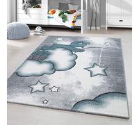 HomebyHome Tapis Enfant Tapis Chambre Enfant Concevoir Ourson Nuages Bleu 120 cm Rond - Tapis Bebe Tapis Poil Court Tapis Chambre Fille et Chambre Enfant Garcon - Doux Tapis Chambre Bebe à Poils Ras