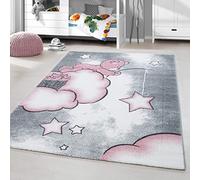 HomebyHome Tapis Enfant Tapis Chambre Enfant Concevoir Ourson Nuages Rose 160 cm Rond - Tapis Bebe Tapis Poil Court Tapis Chambre Fille et Chambre Enfant Garcon - Doux Tapis Chambre Bebe à Poils Ras