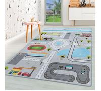 HomebyHome Tapis pour Enfants Poils Courts Conception de la Circulation routière Chambre d'enfant de bébé Salle de Jeux Doux Lavable Rectangulaire Garçon Gris, Couleur :Gris, Taille:140x200 cm