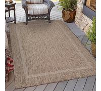 HomebyHome Tapis Extérieur 200x290 cm Marron Design Bordure Tissage Plat Résistant aux Intempéries Lavable pour Salon Salle à Manger Terrasse