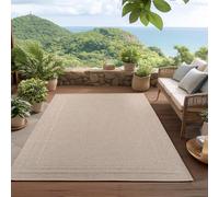 HomebyHome Tapis Extérieur Beige 160x230 cm Résistant aux Intempéries UV Facile d'entretien Uni avec Bordure pour Cuisine Balcon Terrasse Jardin Salon