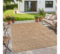 HomebyHome Tapis Extérieur Beige Effet Jute 240x340 cm Balcon Terrasse Jardin Résistant UV XL XXL Motif Losanges Tissage Plat
