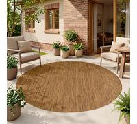 HomebyHome Tapis Extérieur Marron Rond 200 cm Balcon Terrasse Jardin Résistant aux intempéries UV résistant Grand XL Uni Tissage Plat Facile à Nettoyer Robuste Moderne