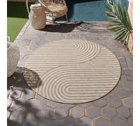 HomebyHome Tapis Extérieur Rond 200 cm Beige Résistant UV Facile d'entretien Style Skandi Boho pour Jardin Terrasse Salon Salle à Manger