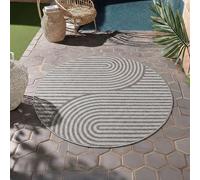 HomebyHome Tapis Extérieur Rond 200 cm Gris, Résistant aux Intempéries et UV, Tapis pour Jardin Terrasse Salon Salle à Manger, Intérieur Extérieur Design Skandi Boho