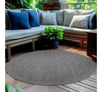 HomebyHome Tapis intérieur extérieur Rond 160 cm Noir uni Lavable imperméable Tissage Plat pour terrasse Jardin Salon Cuisine et Salle à Manger