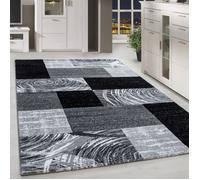 Homebyhome Tapis moderne à poils ras, tendance Noir Tapis 200x290 cm motif à carreaux abstrait, tapis moelleux