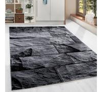 Homebyhome Tapis moderne à poils ras, tendance Noir Tapis 200x290 cm motif de mur en pierre 3D, tapis moelleux