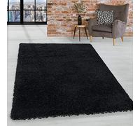 HomebyHome Tapis Moderne Shaggy Poil Long 160x230 cm Noir pour Chambre et Salle de Séjour - Doux et Moelleux Moquette Unicolore