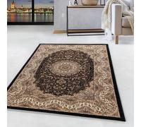 HomebyHome Tapis Orient à Poils Courts Concevoir de Bordure Antique Salle de séjour Doux Grand Petit Rectangulaire Coureur Noir, Couleur :Noir, Taille:120x170 cm
