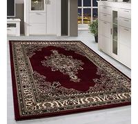 HomebyHome Tapis Oriental 80x150 cm Rouge, Poils Courts Classiques avec Ornements, Tapis Facile d'entretien pour Couloir, Entrée ou Hall