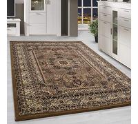HomebyHome Tapis oriental vintage 240 x 340 cm poils courts beige salon salle à manger couloir chambre à coucher grand certifié Oeko-Tex