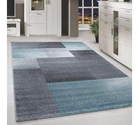 HomebyHome Tapis Poils Courts Concevoir à Carreaux Salle de séjour Haute Finition Souple Rectangulaire Coureur Bleu, Taille:80x250 cm
