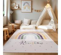 HomebyHome Tapis pour Chambre d'enfant avec Motif Arc-en-Ciel, pour garçons et Filles, en crème, Tapis pour la Chambre de bébé. 80 x 120 cm