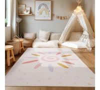 HomebyHome Tapis pour Chambre d'enfant avec Motifs de soleils et d'étoiles, pour garçons et Filles, en crème, Tapis pour la Chambre de bébé 100 x 150 cm