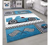 HomebyHome Tapis Enfant Tapis Chambre Enfant Concevoir Formule 1 Bleu 80x150 cm - Tapis Bebe Tapis Poil Court Tapis Chambre Fille et Tapis Chambre Enfant Garcon - Doux Tapis Chambre Bebe à Poils Ras