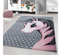 HomebyHome Tapis pour enfant rose - 120 cm - Rond - Design licorne - Pour petite fille - Poils courts - Extra doux - Hypoallergénique - Pour chambre de bébé
