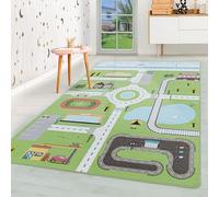 HomebyHome Tapis pour Enfants Poils Courts Conception de la Circulation routière Chambre d'enfant de bébé Salle de Jeux Doux Lavable Rectangulaire Garçon Vert, Couleur :Vert, Taille:140x200 cm