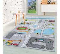 HomebyHome Tapis pour Enfants Poils Courts Conception de la Circulation routière Chambre d'enfant de bébé Salle de Jeux Doux Lavable Rectangulaire Garçon Gris, Couleur :Gris, Taille:100x150 cm