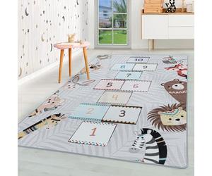 HomebyHome Tapis pour Enfants Poils Courts Conception du Ciel et de l'enfer Chambre d'enfant de bébé Salle de Jeux Doux Lavable Rectangulaire Garçons Filles Gris, Couleur :Gris, Taille:100x150 cm