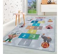 HomebyHome Tapis pour Enfants Poils Courts Concevoir de Cirque Chambre d'enfant de bébé Salle de Jeux Doux Lavable Rectangulaire Garçons Filles Gris, Couleur :Gris, Taille:100x150 cm