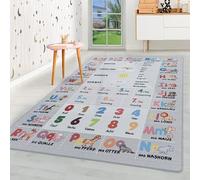 HomebyHome Tapis pour Enfants Poils Courts Concevoir de Lettres et de Chiffres Chambre d'enfant de bébé Salle de Jeux Doux Lavable Rectangulaire Garçons Filles, Couleur :Gris, Taille:160x230 cm