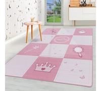 HomebyHome Tapis pour Enfants Poils Courts Concevoir de Princesse Chambre d'enfant de bébé Salle de Jeux Doux Lavable Rectangulaire Fille Rose, Couleur :Rose, Taille:120x170 cm