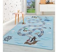 HomebyHome Tapis pour Enfants Poils Courts Concevoir Pirate Maritime Chambre d'enfant de bébé Salle de Jeux Doux Lavable Rectangulaire Garçons Filles Bleu, Couleur :Bleu, Taille:120x170 cm