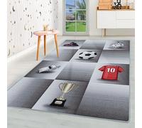HomebyHome Tapis pour Enfants Poils Courts Maillot de Football Coupe Concevoir Chambre d'enfant de bébé Salle de Jeux Doux Lavable Rectangulaire Garçon Gris, Couleur :Gris, Taille:140x200 cm