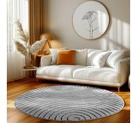 HomebyHome Tapis Rond 120 cm Gris à Poils Longs Design Scandi Boho Effet Relief Shaggy Doux Moelleux Robuste à Nettoyer Moderne pour Table d'Appoint