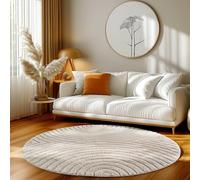 HomebyHome Tapis Rond 160 cm Crème à Poils Longs Design Scandi Boho Effet Relief Shaggy Doux Moelleux Robuste à Nettoyer Moderne pour Chambre à Coucher
