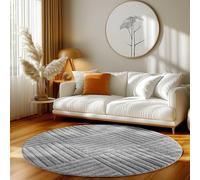 HomebyHome Tapis Rond 160 cm Gris à Poils Longs Design Scandi Boho à Carreaux Effet Relief Shaggy Doux Moelleux Robuste à Nettoyer Moderne pour Chambre à Coucher