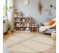 HomebyHome Tapis Rond 200 cm Beige, Uni et Doux, Bouclé Moderne pour Salon ou Salle à Manger, Accessoire Maison Facile d'entretien