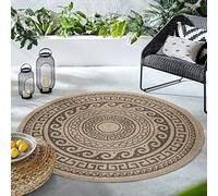 HomebyHome Tapis rond pour l'intérieur et l'extérieur - Résistant aux intempéries - 120 cm - Noir - Aspect sisal et jute - Imperméable - Tapis de cuisine - Design greek - Pour camping, jardin