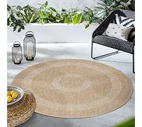 HomebyHome Tapis rond pour l'intérieur et l'extérieur - Résistant aux intempéries - 160 cm - Beige - Aspect sisal et jute - Imperméable - Pour balcon, cuisine, camping, jardin, terrasse - Bordure