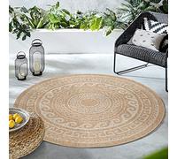 HomebyHome Tapis rond pour l'intérieur et l'extérieur - Résistant aux intempéries - 80 cm - Beige - Aspect sisal et jute - Imperméable - Tapis de cuisine - Design greek - Pour camping, jardin