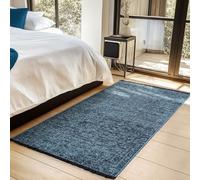 HomebyHome, Tapis Runner en Coton Chenille Bleu 80x150 cm Lavable, Style Boho, Vintage Kelim, Poils Courts, Antidérapant et Doux, Mélange Monochrome, pour Cuisine, Chambre & Couloir
