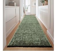 Homebyhome, Tapis Runner en Coton Chenille Vert 80x250 cm Lavable, Antidérapant et Doux, Pour Salon, Chambre & Couloir