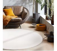 Homebyhome Tapis salon 120 cm Rond Blanc Uni moderne et moelleux à poil court, avec sous-couche antidérapante, lavable