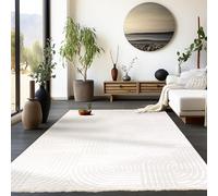HomebyHome Tapis Salon 160x230 cm Crème Moderne Scandinave Boho Uni Effet 3D Doux Lavable Facile d'entretien Antidérapant pour Chambre Salle à Manger