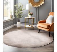 Homebyhome Tapis salon 200 cm Rond Beige Uni moderne et moelleux à poil court, avec sous-couche antidérapante, lavable
