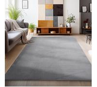 Homebyhome Tapis salon 200x290 cm Gris Uni moderne et moelleux à poil court, avec sous-couche antidérapante, lavable