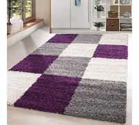 HomebyHome Tapis Salon Moderne Tapis Chambre Lila 160x230 cm - Tapis Shaggy Salle de Séjour à Poils Longs Carreaux Concevoir Doux et Moelleux - Tapis Cuisine Enfant Moquette Rectangulaire