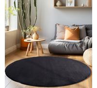 Homebyhome Tapis Salon Moderne Tapis Chambre Tapis Noir 160 cm Rond - Tapis Poil Court Salle de Séjour Couleur Unie Extra Doux et Moelleux - Tapis Cuisine Lavable Antidérapant Moquette à Poils Ras