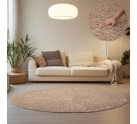 HomebyHome Tapis Salon Moderne Tapis Chambre Adulte Tapis Beige 200 cm Rond - Tapis Shaggy Salle de Séjour Tapis Poil Long Concevoir Unicolore Tapis Doux et Moelleux - Tapis Cuisine Moquette Salon
